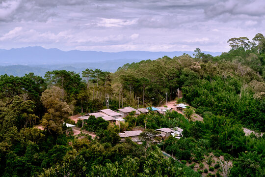 Hill Tribes village with mountains