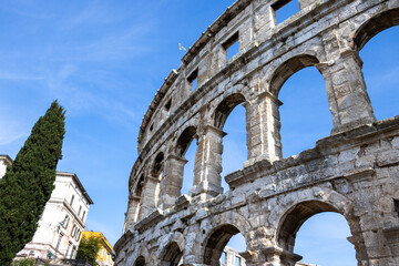 Obraz premium Pula Arena (Pulska Arena, Arena di Pola) - one of the largest preserved Roman Amphitheatres located in Historical Center of Pula, Istria, Croatia