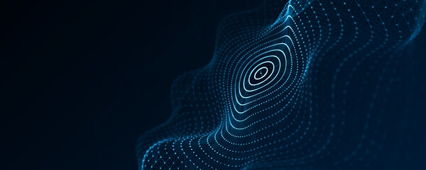 Abstract technology circle blue wave. Flow of particles. Big data transfer visualization. 3d rendering.