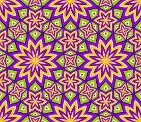  Colorful wrapping paper with blooming flowers. Motion illusion. Seamless pattern.