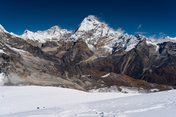 Makalu and Chamlang mountain peak view from Mera peak high camp, Himalaya mountains range in Nepal