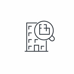 The choice of the layout of an apartment, office in a multi-storey building. Vector linear icon isolated on white background.