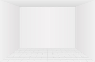Home interior mock-up. White studio interior background. Empty room with tiles on the floor