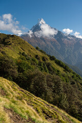 Machapuchare peak , holy mountain peak in Annapurna range, Himalaya mountains range Nepal