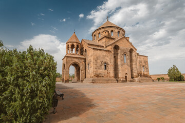Fototapeta na wymiar Panoramic view of ancient stone church of St. Hripsime built in the 6th century, located near the Armenian Catholicos in Etchmiadzin