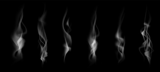 Realistic smoke isolated on black background. Vector illustration