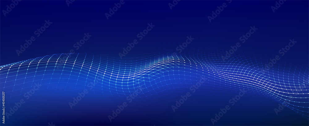 Poster color music sound wave. abstract futuristic background of particles. vector technology dynamic dots 