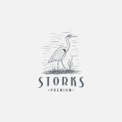 Heron or stork logo icon design template flat vector