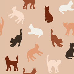 Fototapeta na wymiar Seamless cats pattern in trendy colors. Vector background.