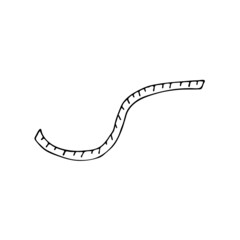 The image is handmade in the doodle style. A vector element drawn by hand. Isolated illustration of a centimeter tape. For corporate identity and branding, for authors of handmade products, for tailor