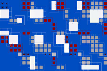 Abstract background. Texture with square shapes. Colors blue, white, red. 2D rendering digital illustration.