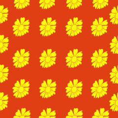 seamless pattern with beautiful yellow flower illustration on orange background. hand drawn vector. geometric pattern. doodle art for fabric, wallpaper, wrapping paper, backdrop, textile, scrapbook. 