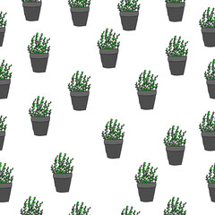 houseplant illustration on white background. flower pot, green plant icon. seamless pattern. hand drawn vector. doodle art for wallpaper, wrapping paper, backdrop, decoration, fabric, textile. nature