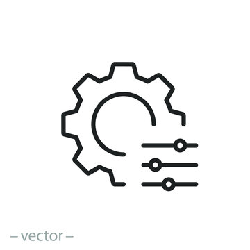 potential adapt icon, change process setting, mechanism setup, thin line symbol on white background - editable stroke vector illustration