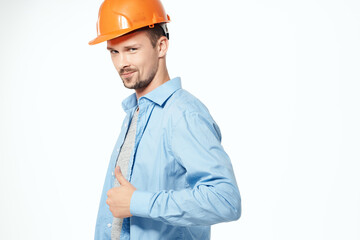 worker orange helmet engineer safety isolated background