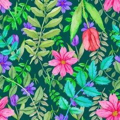 Poster Watercolor seamless pattern with flowers. Vintage floral pattern. Flower seamless pattern. Botanical art. Floral botanical collection. Wedding floral set. Watercolor botanical design.  © Natallia Novik