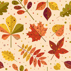 Autumn Tree Leaves and Fall Foliage Pattern