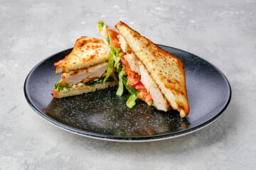 Sandwich with chicken, tomato and cheese