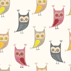 Seamless pattern with cute owl in cartoon style