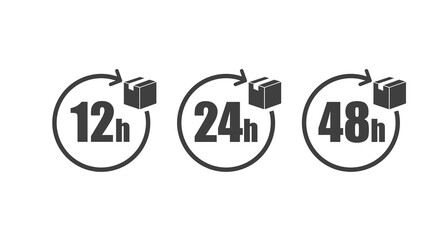 12, 24 and 48 hour delivery Shipping shipping flat vector icon set