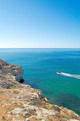 Algarve coast. Rocks formation in Ocean Atlantic in Carvoeiro, Lagoa, Portugal