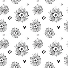 Seamless pattern with abstract flowers. Avan-garde cute cartoon background. Abstractionism style.