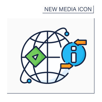 Media sharing networks color icon. Ability to upload photos, video, audio content. Global network. Share digital content for everyone. New media concept. Isolated vector illustration