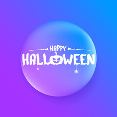 Happy Halloween Banner, greeting card or background with Vector white Halloween label with scary pumpkin isolated on purple abstract background.