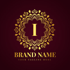 Gold color luxury letter i brand logo design template