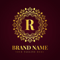 Gold color luxury letter r brand logo design template