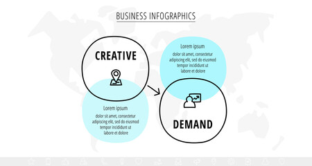 Vector hand-drawn sketch infographics with two circles and arrows. Business visualization with 2 steps and options for diagram, flowchart, banner, presentations, web, content, levels, chart, graphic