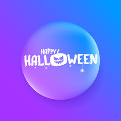 Happy Halloween Banner, greeting card or background with Vector white Halloween label with scary pumpkin isolated on purple abstract background.