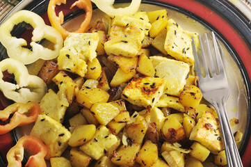 fried potatoes with Adyghe cheese and oriental spices
