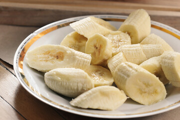 sliced bananas in a plate - close-up