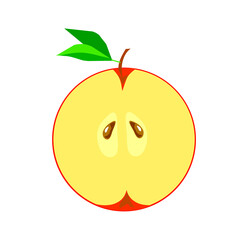 Half of a red apple on a white background.VECTOR ILLUSTRATION CAN BE USED in textiles,juice,jam,cosmetics, postcards.
