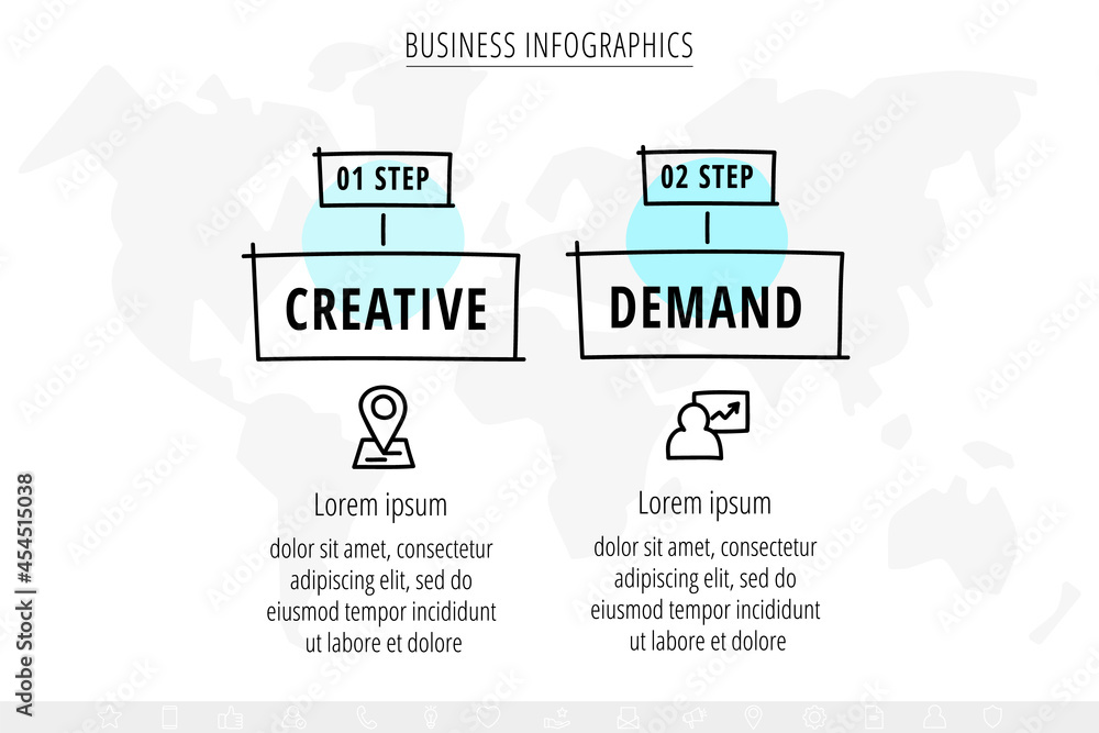 Aufkleber vector hand-drawn sketch infographics with two icons. business visualization with 2 steps and square