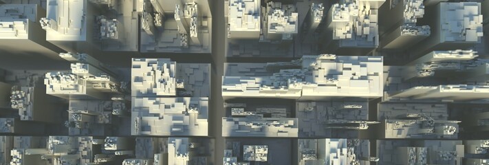 Abstract  futuristic greeble cube background. City buildings model aerial view. 3d illustration