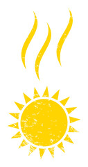 Sun warm icon with grunge effect. Isolated vector sun warm symbol with grunge rubber texture on a white background.