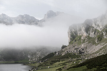 montaña con niebla