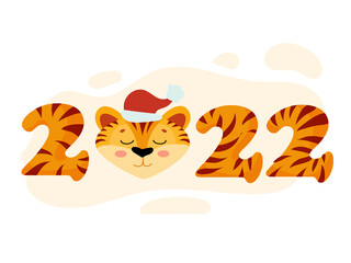 Striped numbers 2022 for the calendar. Past tiger cub Symbol of the new year. Year of the tiger. Vector illustration isolated on white background.