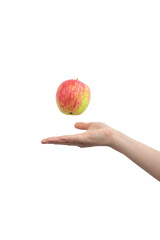 Female hand and red apple isolated on a white background