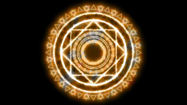 Magic circle powerful gold flame energy with blue heaven double circle six stars rotating