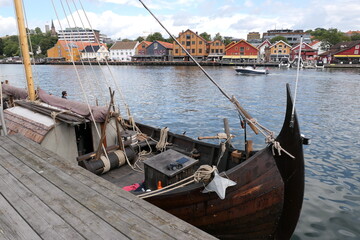 Fototapeta na wymiar city view with river skyline tower with boat