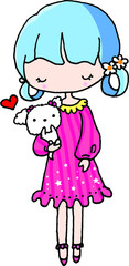 vector cartoon girl carry puppy
