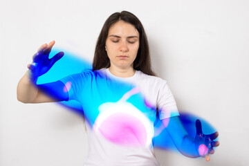 Human and quantum physics - lines, balls in blue and pink shades. Concentration, wish-making,...