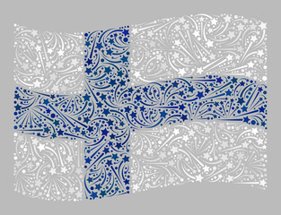 Mosaic waving Finland flag constructed with sparkle star icons. Vector celebration mosaic waving Finland flag designed for success illustrations.