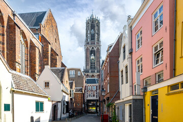 The Dom Tower seen from the Buurkerkhof in Utrecht city, Utrecht Province, The Netherlands