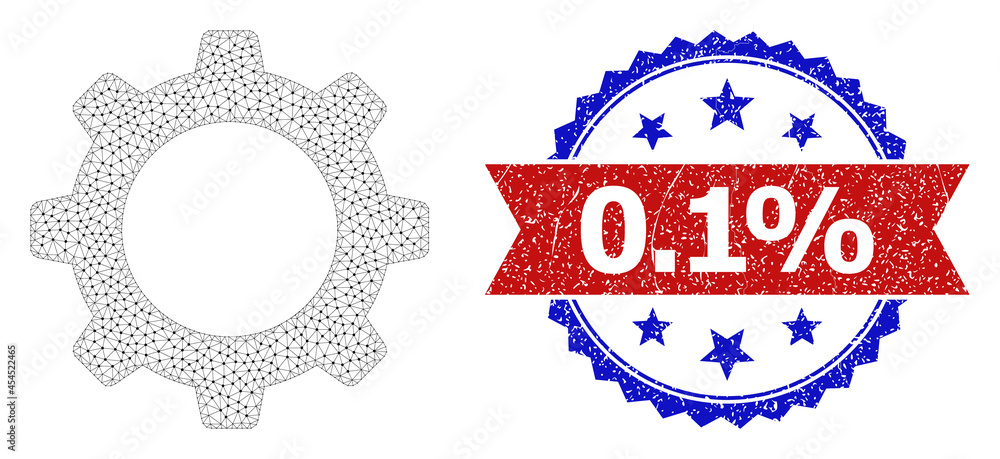 Poster 0.1% corroded seal imitation, and cogwheel icon mesh model. red and blue bicolor stamp seal has 0.1%