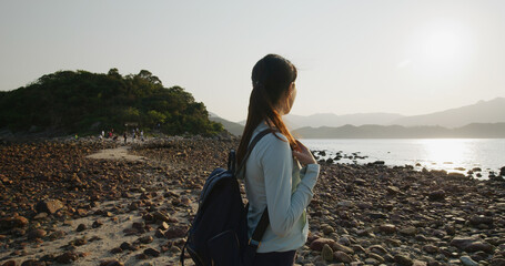 Woman go sightseeing in Hong Kong sharp island