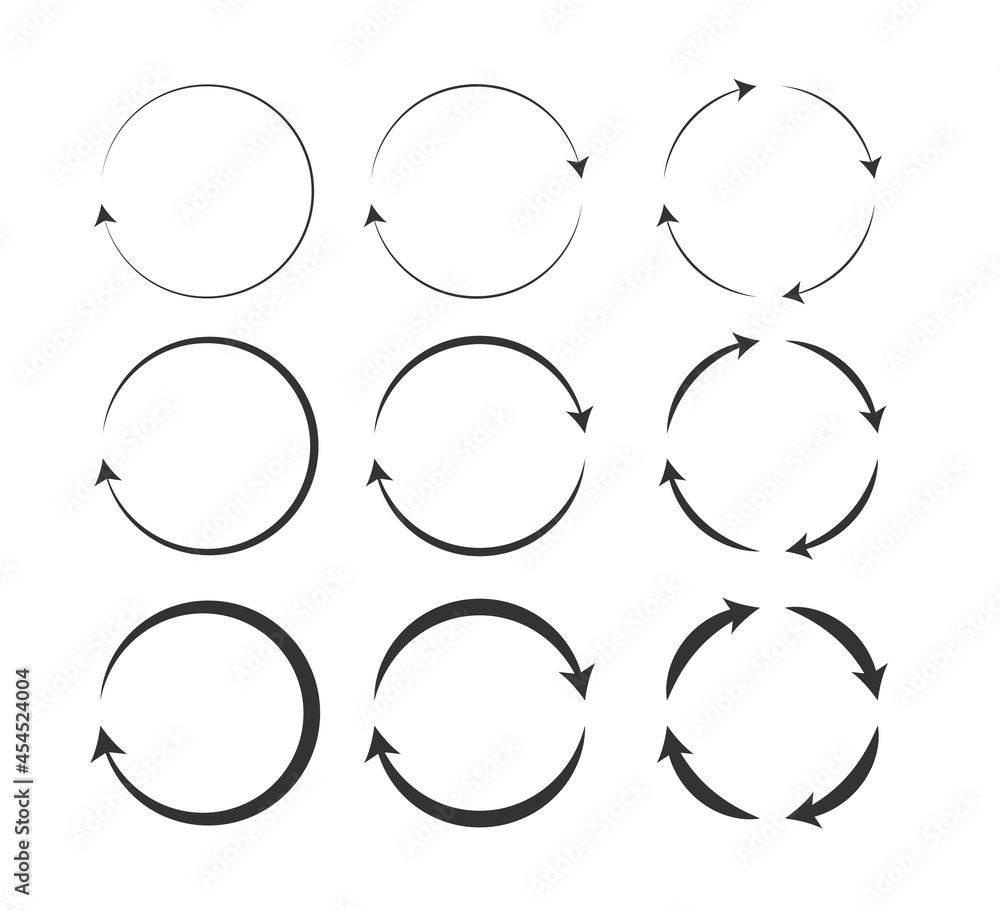 Poster vector set of circle arrows isolated on white background. rotate arrow and spinning loading symbol. 